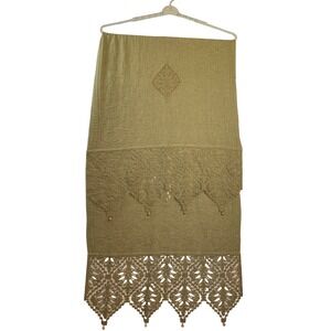 Metallic Knit Shawl 6'+long Lace Trim Pearl Embellished Dupatta Evening Wrap